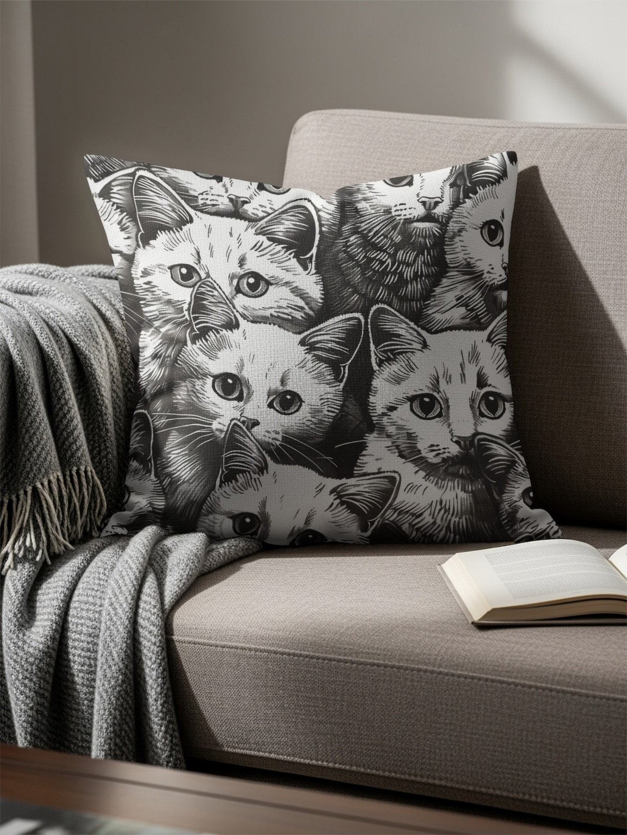 Cozy Cats Blanket,  Cat Lover Gift, Black and White Tapestry Blanket, Cat Decor 