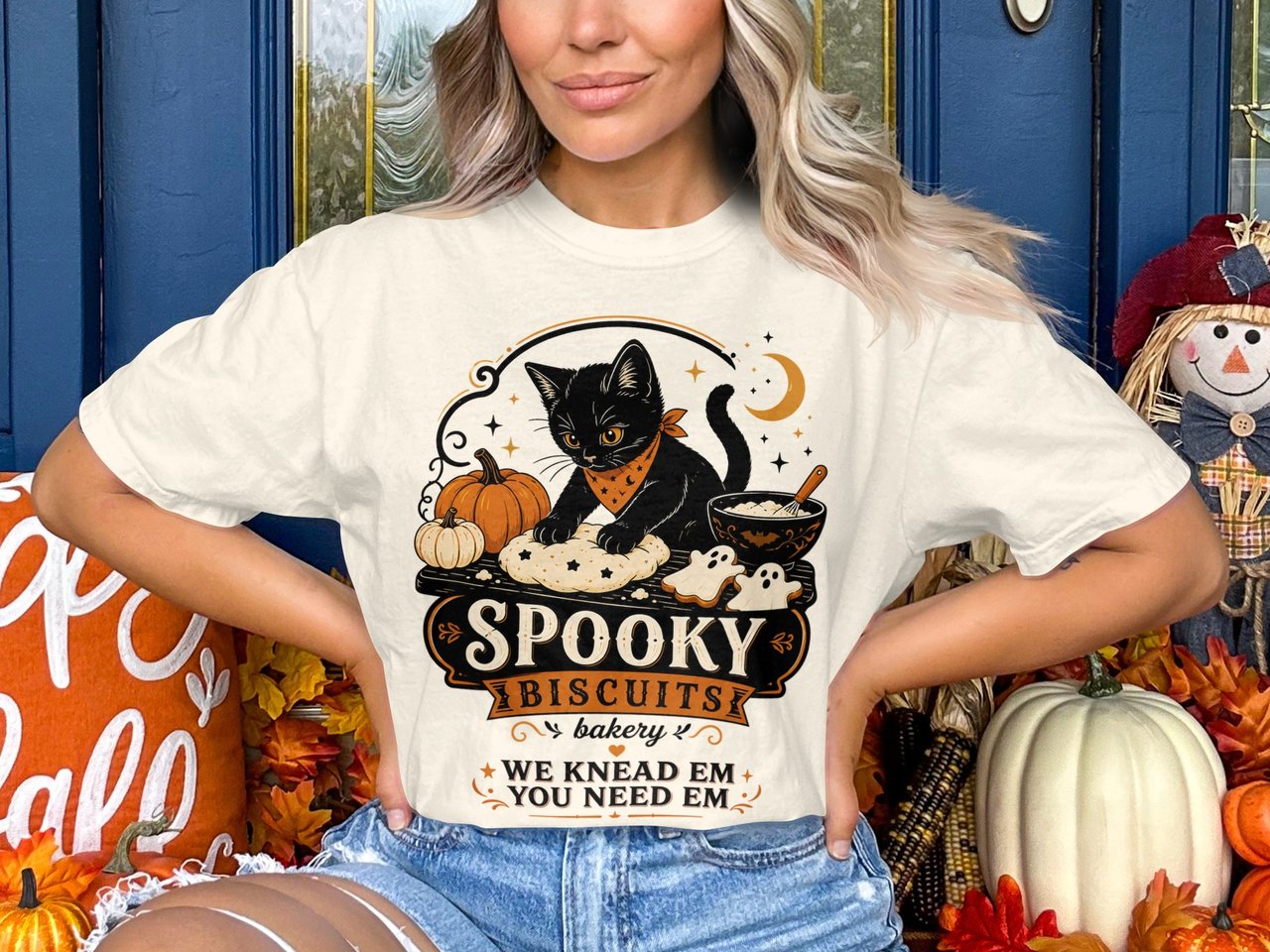 Spooky Biscuits Black Cat Baking Halloween Sweatshirt, Cute Bakery Fall Vibes Hoodie, We Knead Em You Need Em Tshirt, Cozy Goth Kitchen