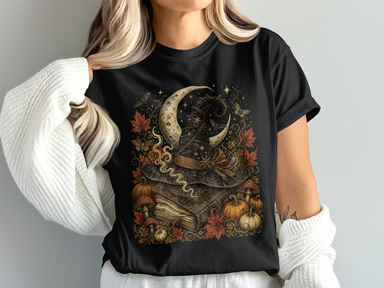 Witchy Cottagecore Halloween Comfort Colors® T-Shirt, Spooky Season Witch Hat & Book Fall Shirt, Dark Academia Witchy Gift