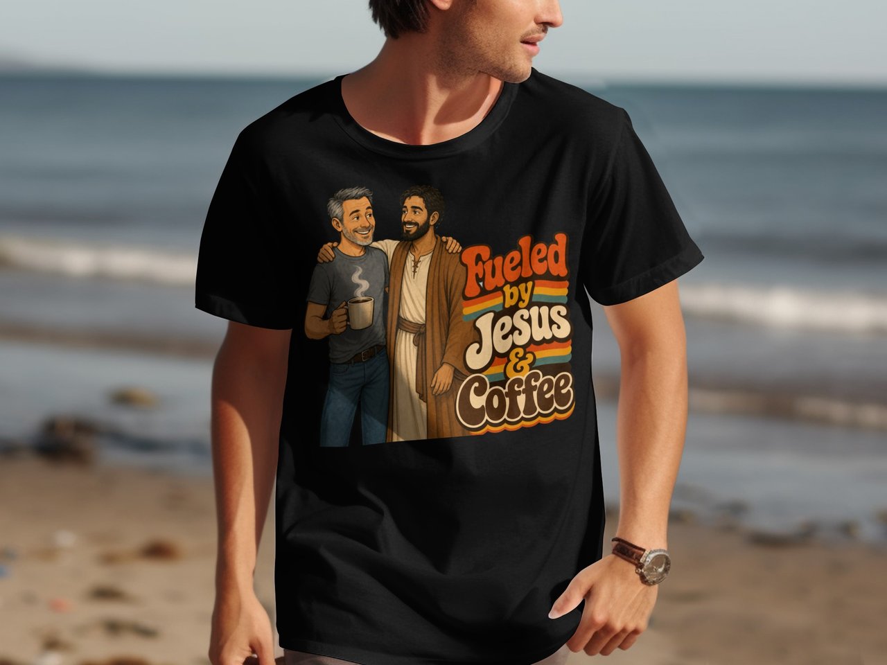 Fueled by Jesus & Coffee T-Shirt | Retro Christian Faith Tee Vintage Jesus Lover Gift for Him Her Spiritual Coffee Lover Apparel