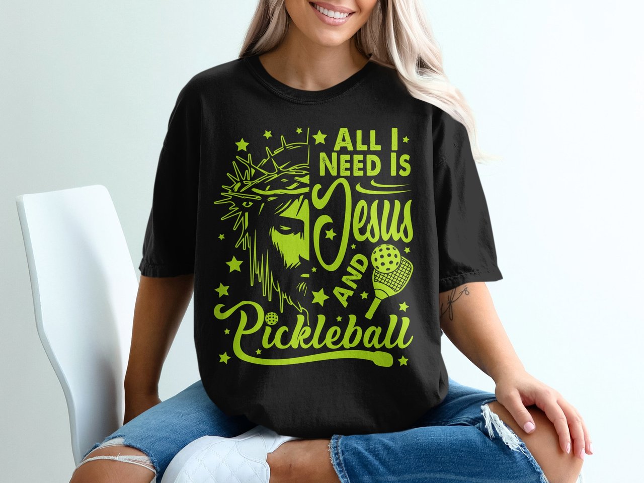 Pickleball Comfort Colors Shirt, All I Need Is Jesus And Pickleball, Vintage Graphic Tee