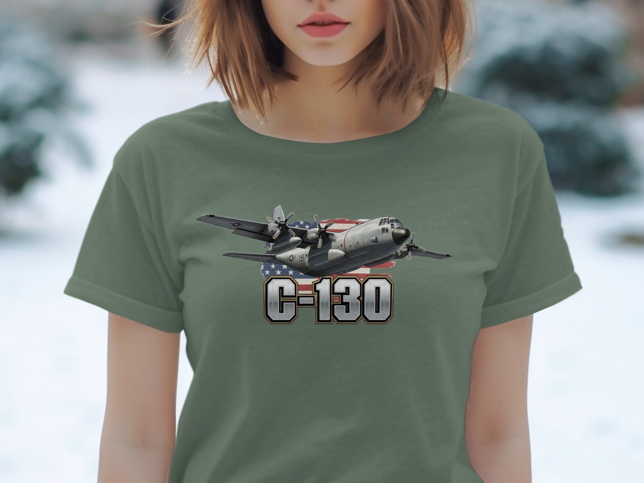 C-130 Hercules Aircraft Military T-Shirt, Patriotic American Flag Plane Tee, Air Force Veteran Aviation Enthusiast Gift Shirt