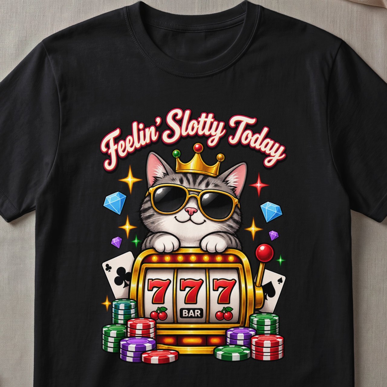 Feelin' Slotty Casino Cat T-Shirt