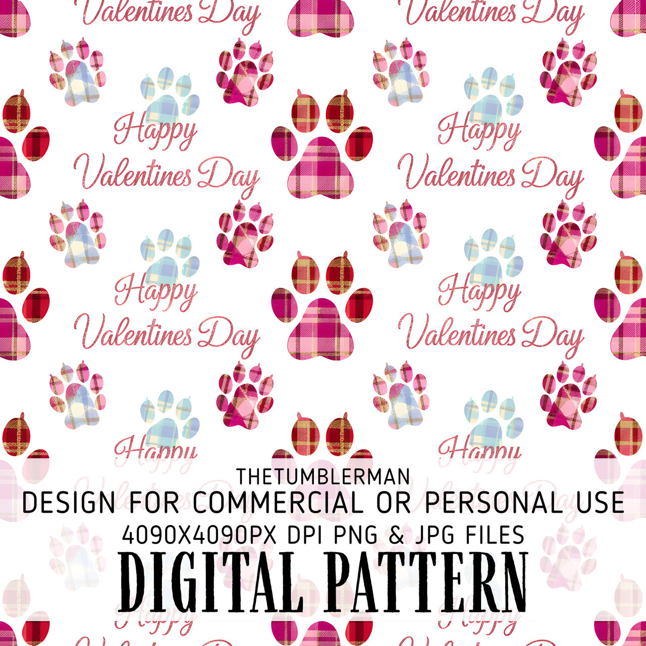 Digital Valentine Pattern, Valentine Paw Print Pattern, Valentine Dog Paw Print Pattern, Valentines Day Digital Bundle Pattern