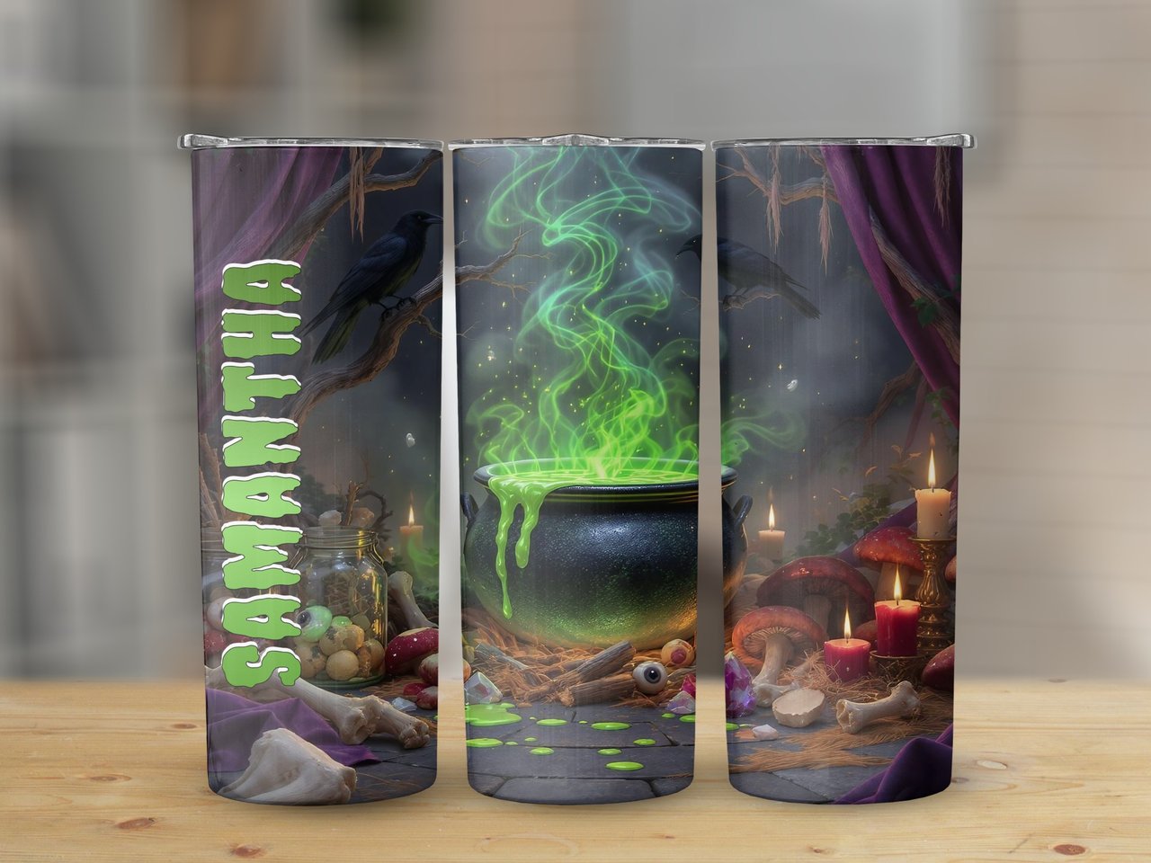Personalized Halloween Tumbler, Witch Cauldron, Raven Tumbler, Spooky Tumbler, Custom Name Tumbler, Halloween Gift, Halloween Decoration
