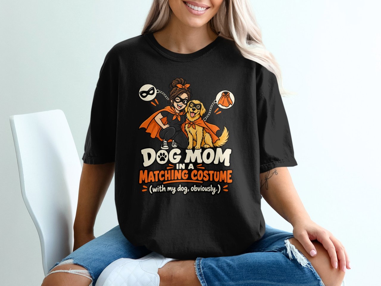 Dog Mom In A Matching Costume Superhero Golden Retriever Halloween Graphic Standard T Shirts