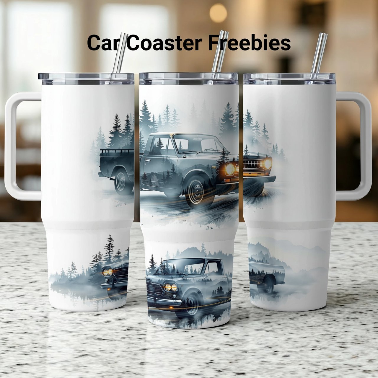 Vintage Truck Tumbler Wrap 40oz Digital Design, Classic Pickup Forest Mountains Sublimation PNG File, Gift for Him, Outdoorsy Men's Tumbler