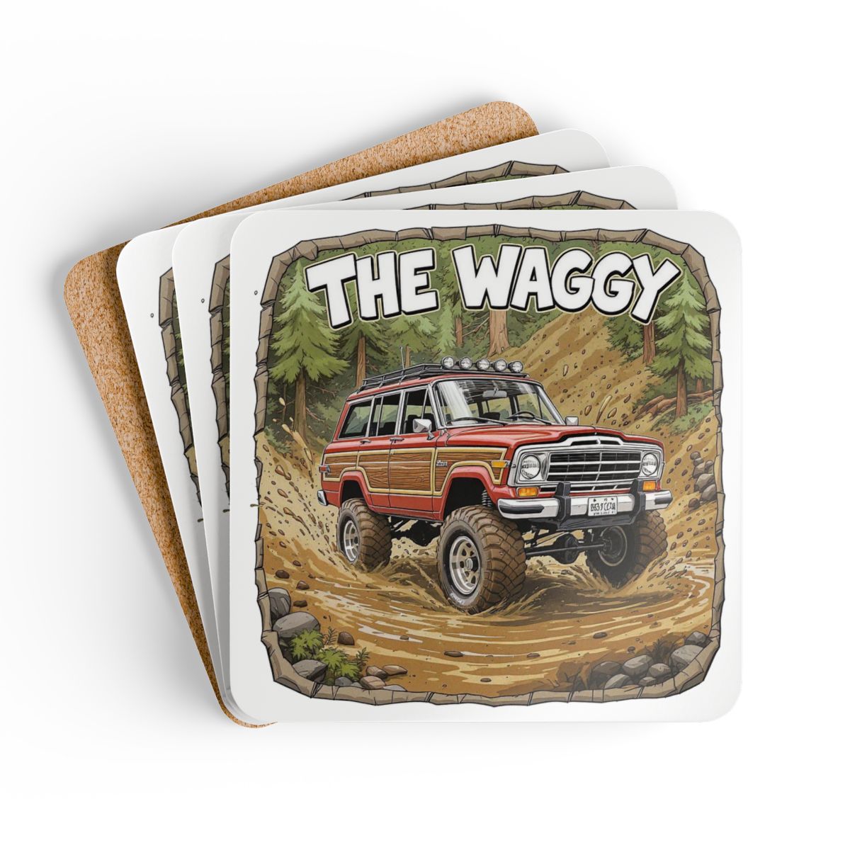 The Waggy Grand Wagoneer Corkwood Coaster Set, Car Lover Gift, SUV Coasters, Automotive Decor, Gift for Him, Man Cave, Petralla Shop