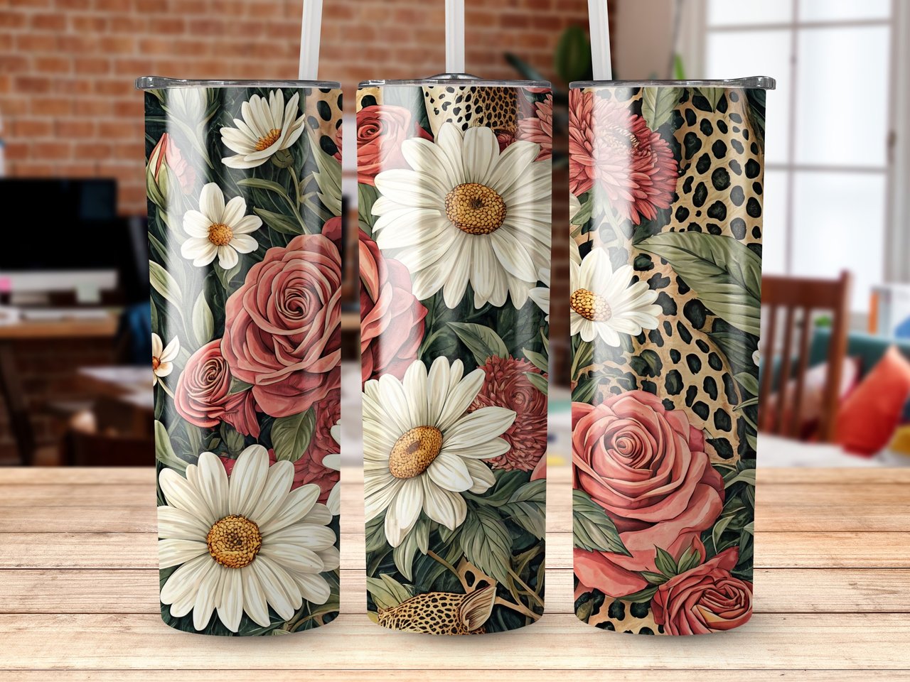 Floral Leopard 20oz Tumbler Wrap, Seamless Flower Design, Printable PNG File, Digital Download, Tumbler Design, Tumbler Sublimation