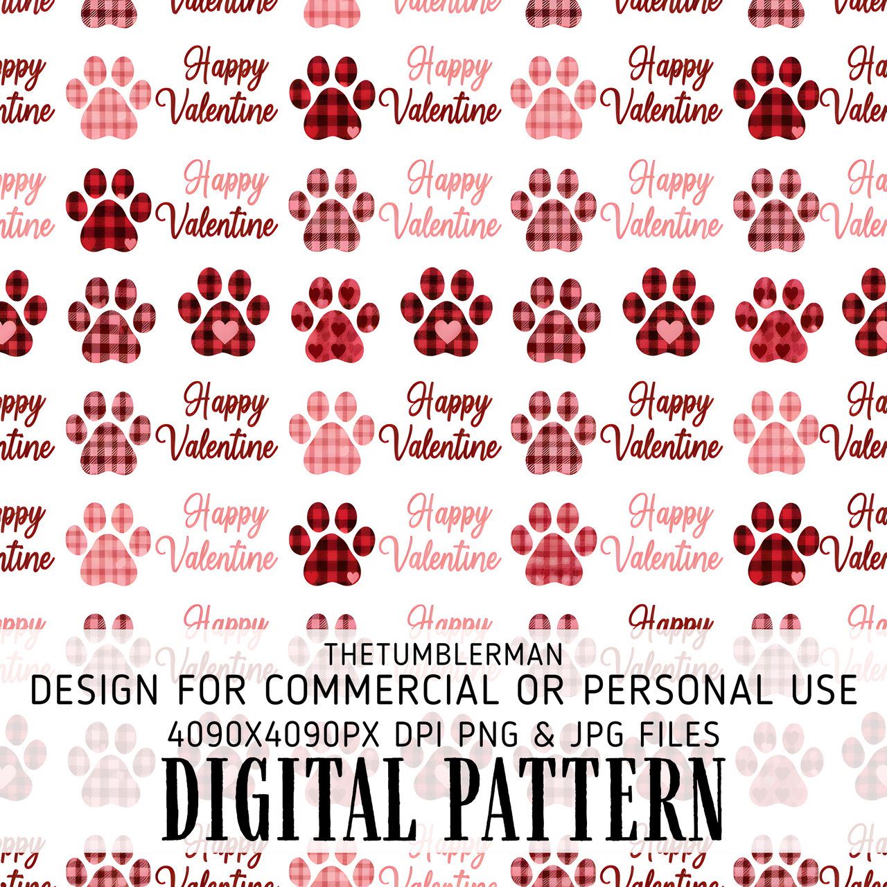 Happy Valentine, Paw Print, Dog Lover, Digital Pattern, Fabric Design, Digital Paper, Seamless Pattern, Sublimation Design, Digital Bundle