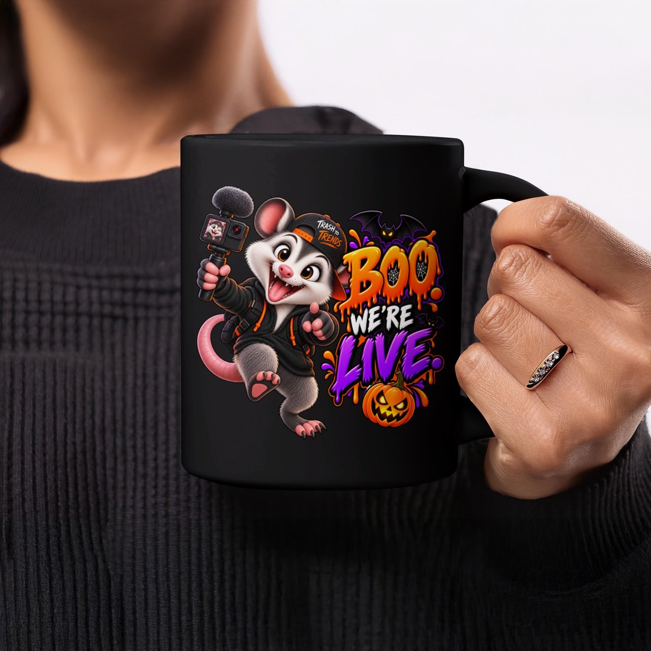 Boo We're Live Possum Mug