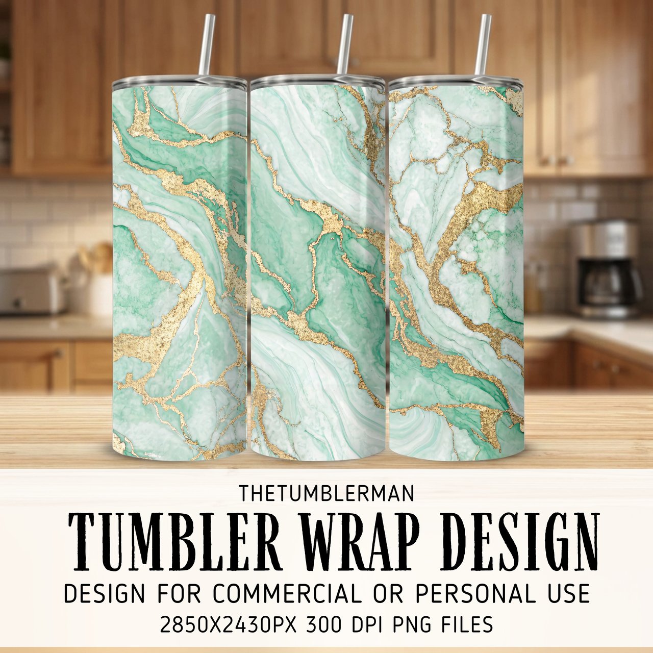 20 oz Skinny Tumbler Wrap, Marble Texture Sublimation Design, Straight and Tapered Wrap png, Green Gold Tumbler Digital Download
