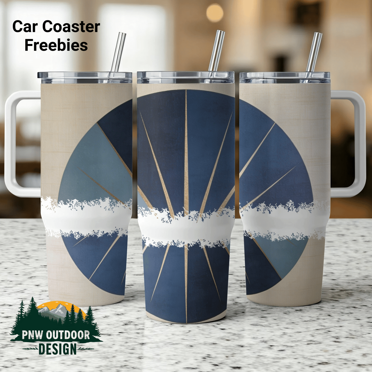 Distressed Sun Rays Digital, 40oz Tumbler Sublimation Wrap, Seamless Tapered Design, Blue and Gold Digital Download