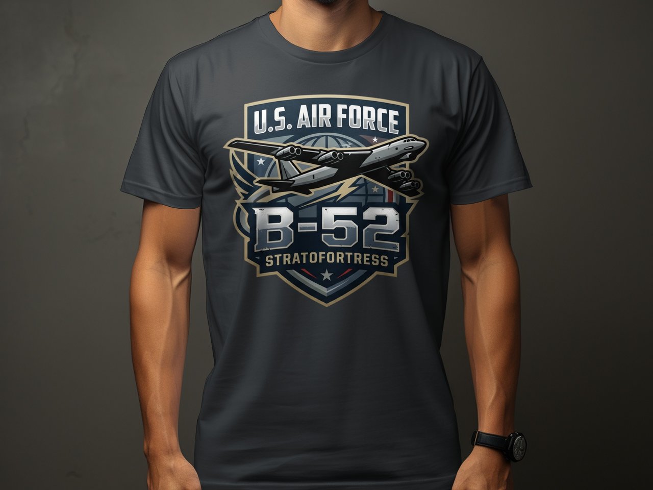 B-52 Stratofortress T-Shirt, US Air Force Bomber Graphic Tee, Military Aviation Crest Shirt, Veteran Gift for Him, Patriotic Pilot Apparel