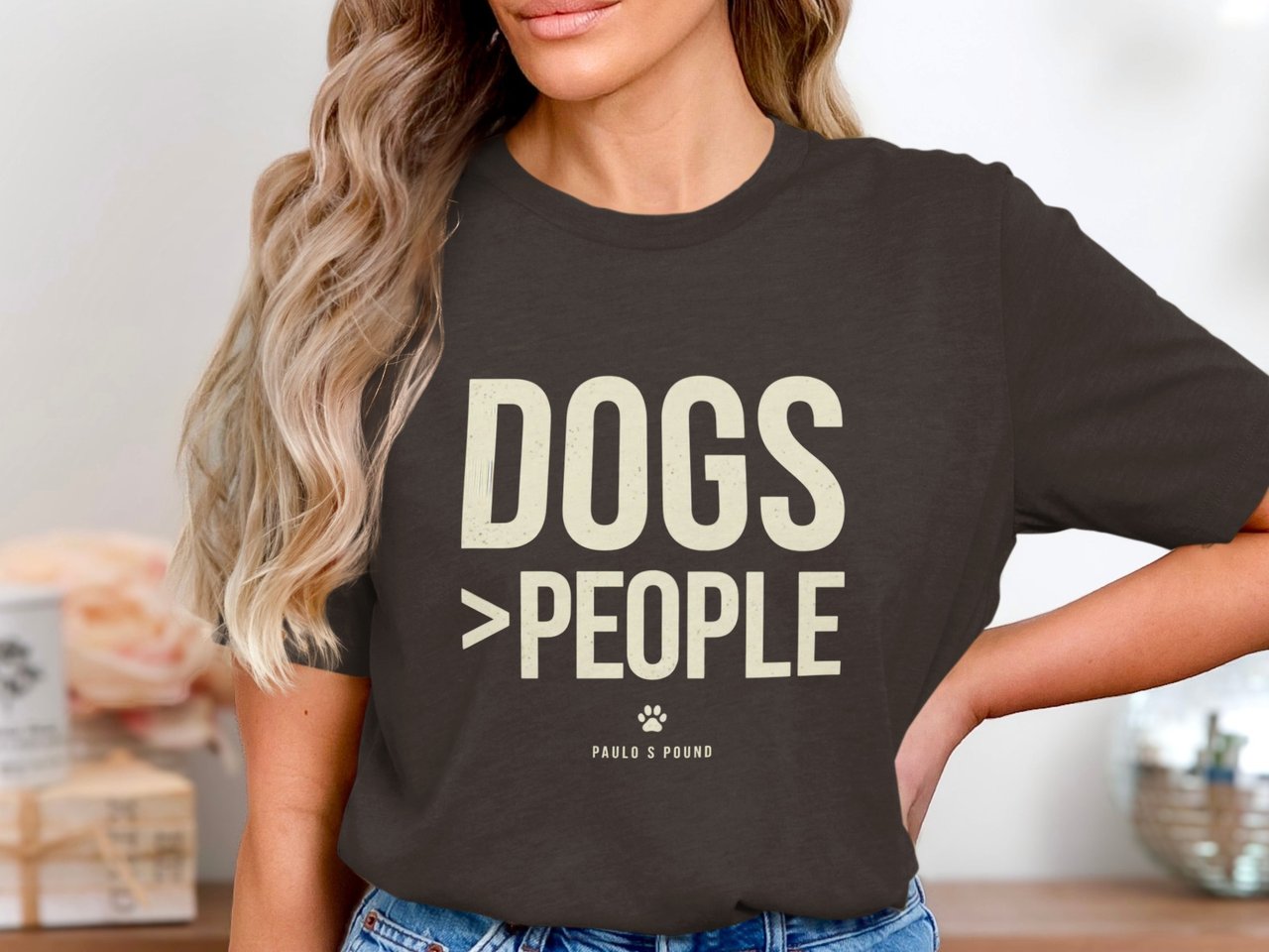 Dogs Over People Funny T-Shirt for Pet Owners | Cute Dog Mom Dad Gift Tee | Distressed Text Graphic T-Shirt