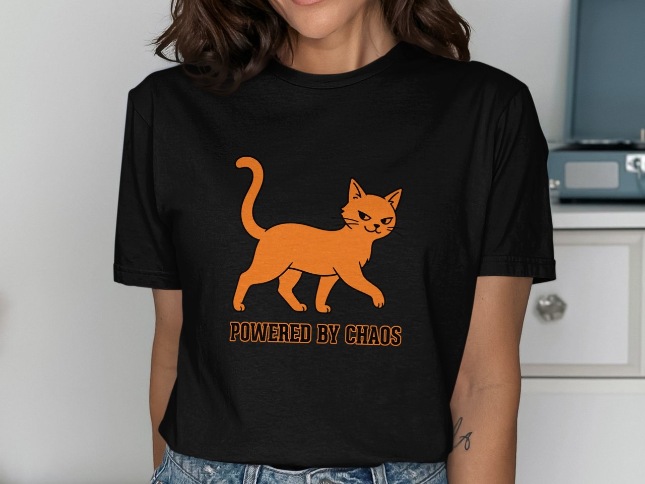 Powered By Chaos Orange Cat Tee