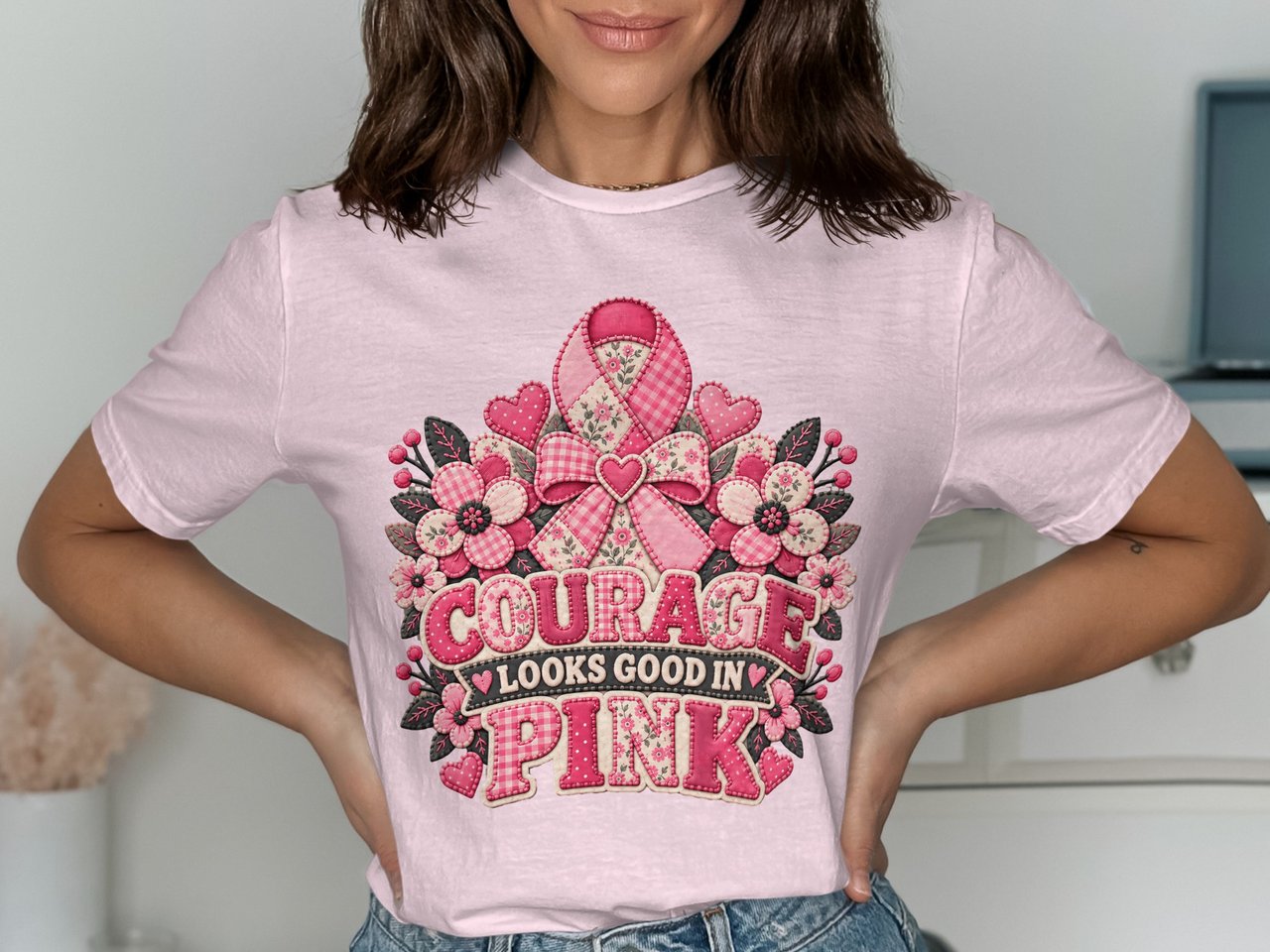 Courage In Pink Faux Patchwork Tee