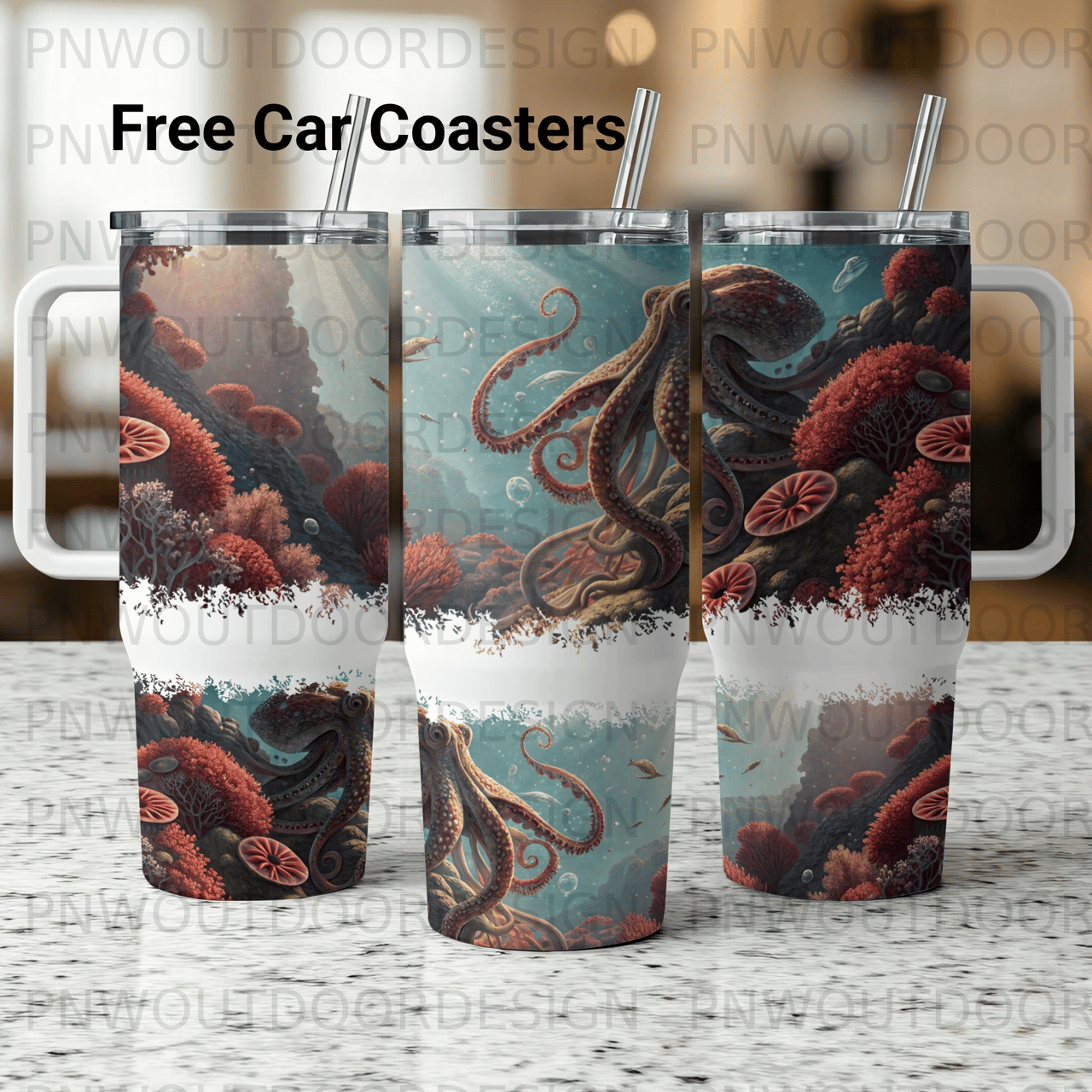 Octopus 40oz Tumbler Wrap PNG Digital, Deep Sea Ocean Sublimation Design, Seamless Marine Life Distressed Aquatic Art Download