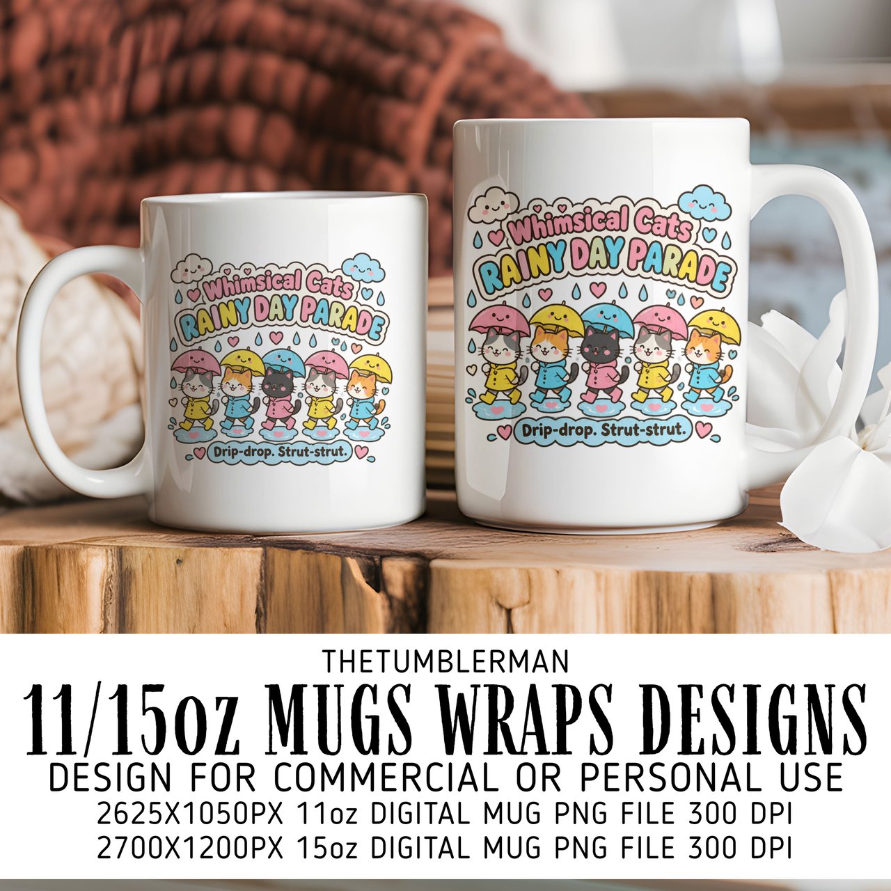 Whimsical Cats Rainy Day Parade Mug Wrap