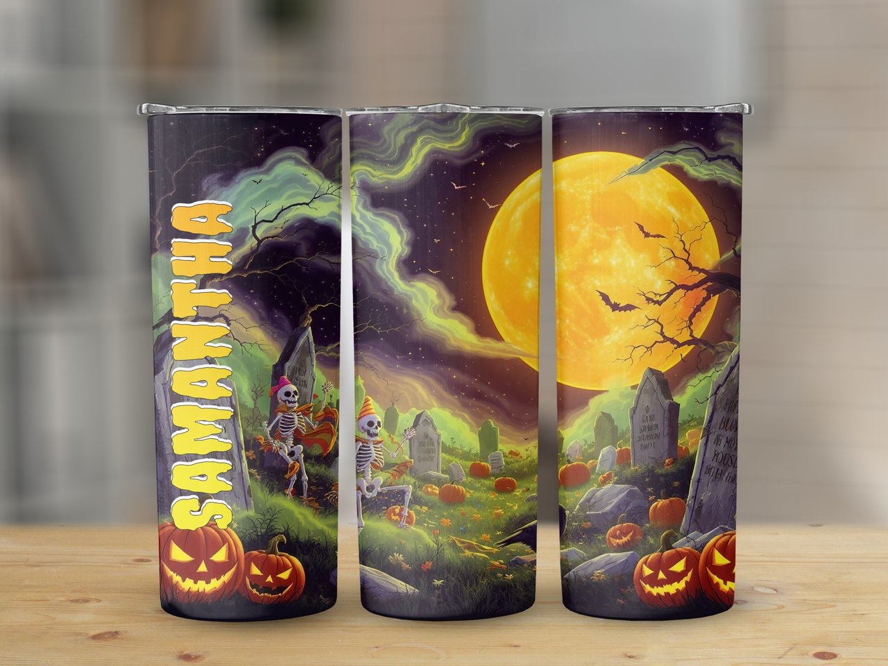 Personalized Halloween Tumbler, Spooky Skeleton Tumbler, Graveyard Tumbler, Name Tumbler, Halloween Gift, Fall Tumbler, Halloween Design