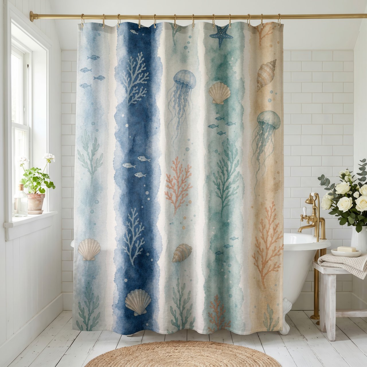 Seaside Dreams Watercolor Shower Curtain