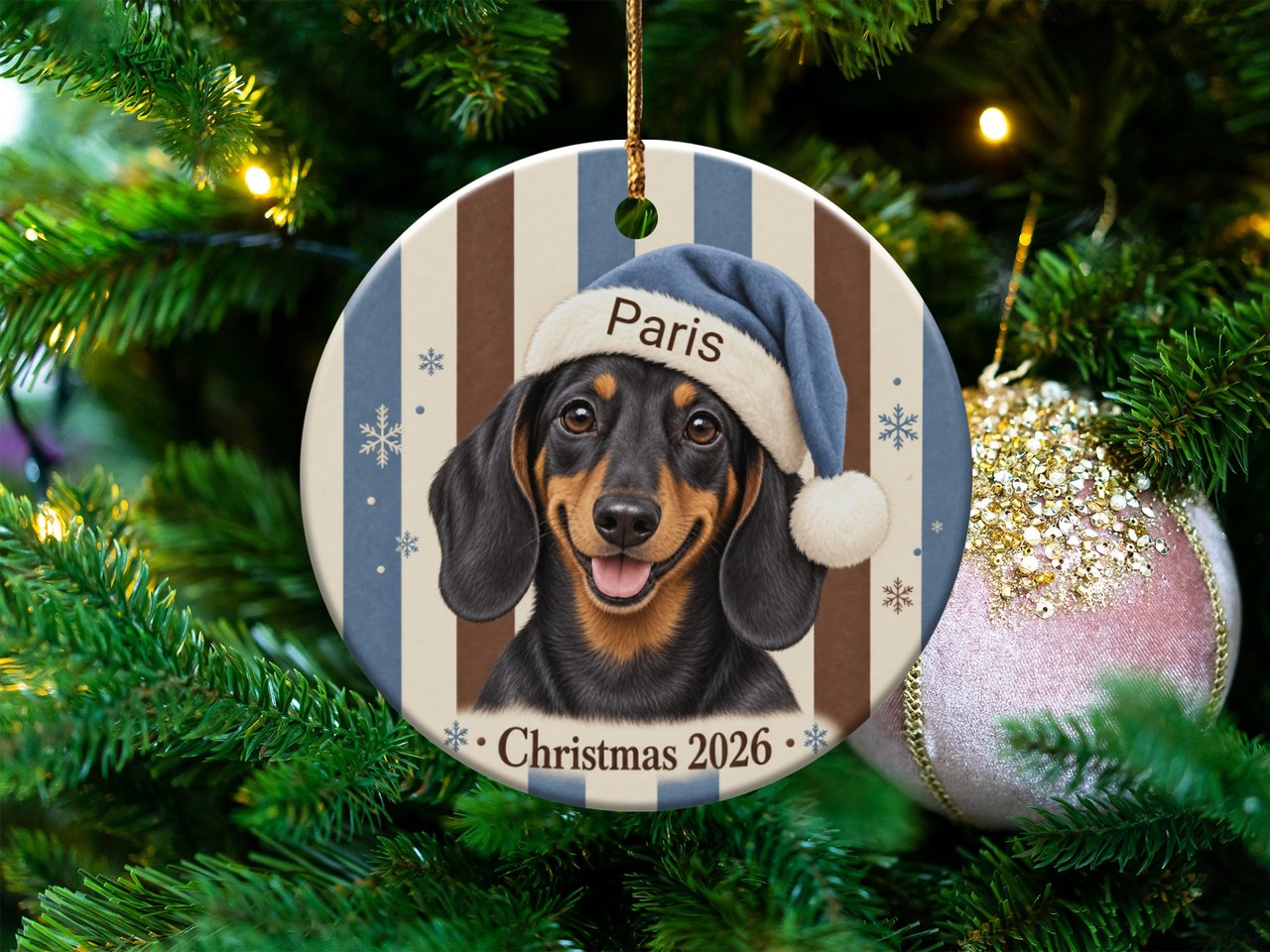 Dachshund Christmas Ornament 2026, Cute Doxie Holiday Tree Decor, Black and Tan Wiener Dog Xmas Keepsake, Pet Lover Dog Mom Gift