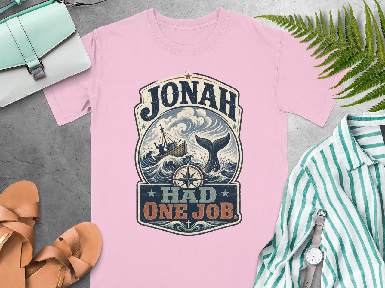 Jonah Had One Job T-Shirt, Funny Christian Humor Tee, Vintage Bible Story Apparel, Religious Faith Nautical Graphic Shirt Gift