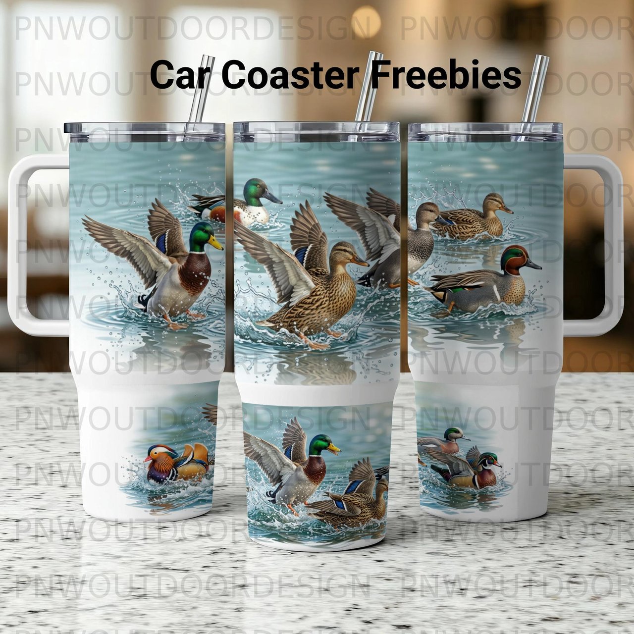Duck Hunting 40oz Tumbler Wrap PNG Sublimation Design Digital Download with Coaster Waterfowl Nature Wildlife Graphic for Him