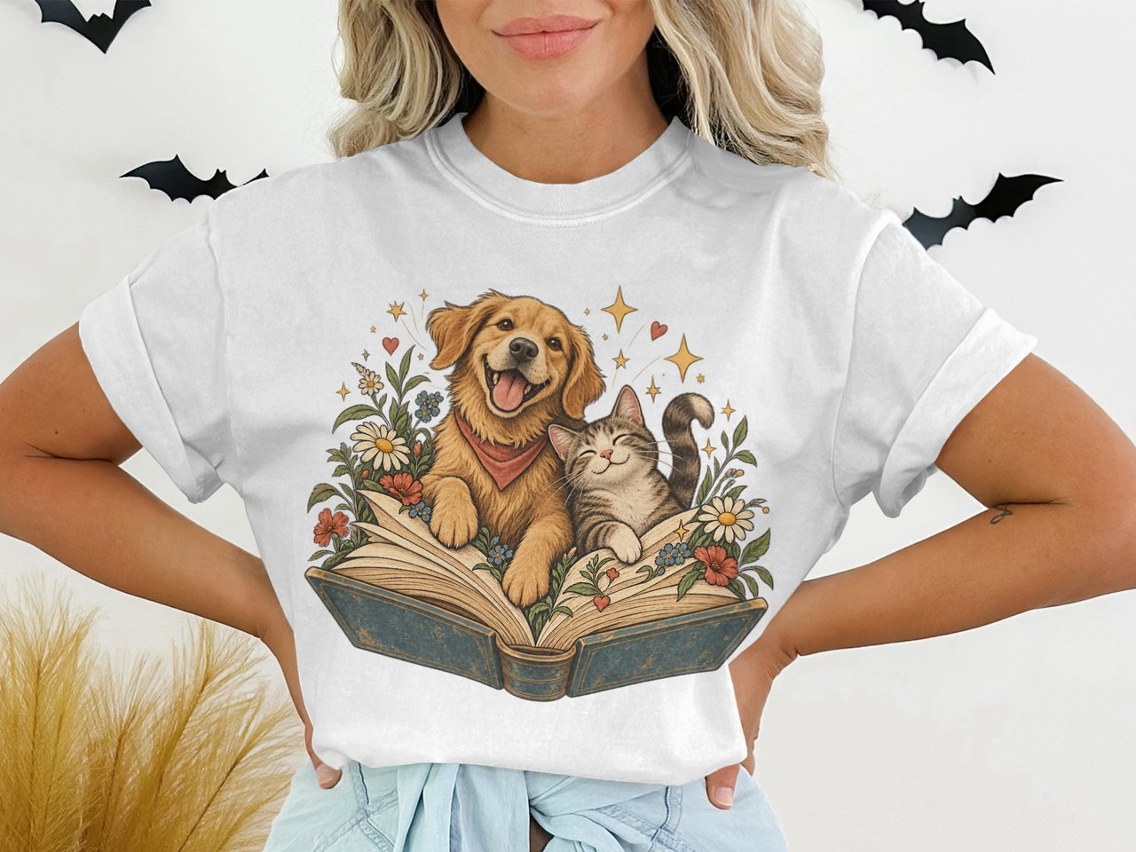 Cozy Storybook Dog and Cat Tee