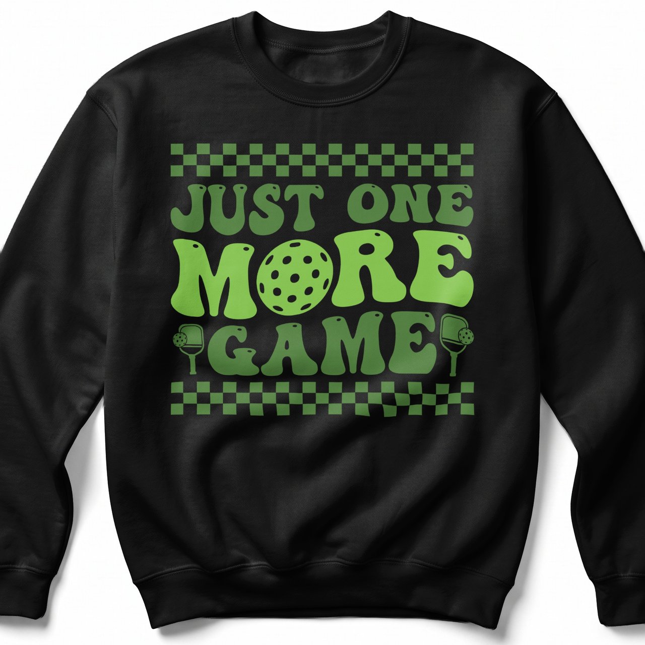 Pickleball Gildan Crewneck Sweatshirt, Just One More Game, Court Warm Up Retro Graphic Fleece Pullover