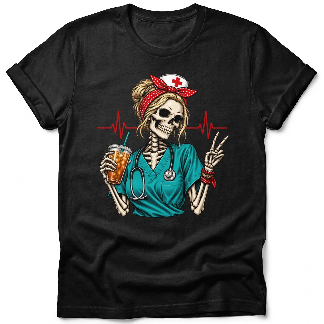 Skeleton Nurse Iced Coffee Tee