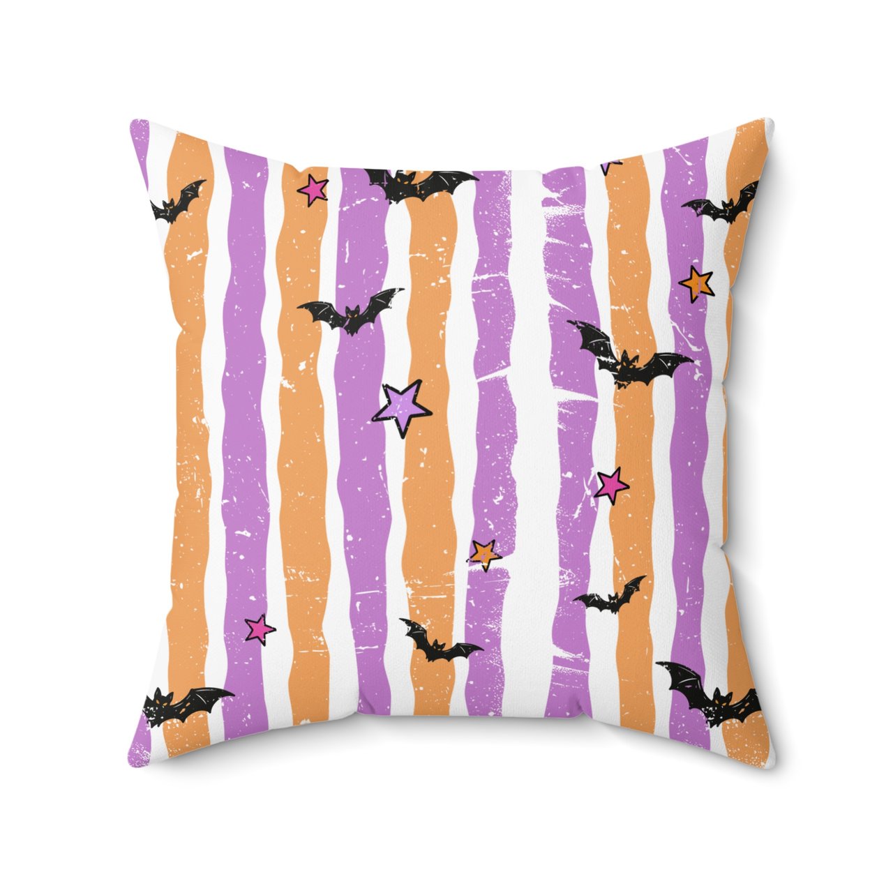 Halloween Bat Pillow Cover & Table Runner, Spooky Distressed Purple Orange Stripe Star Fall Decor, Whimsical Home Decor