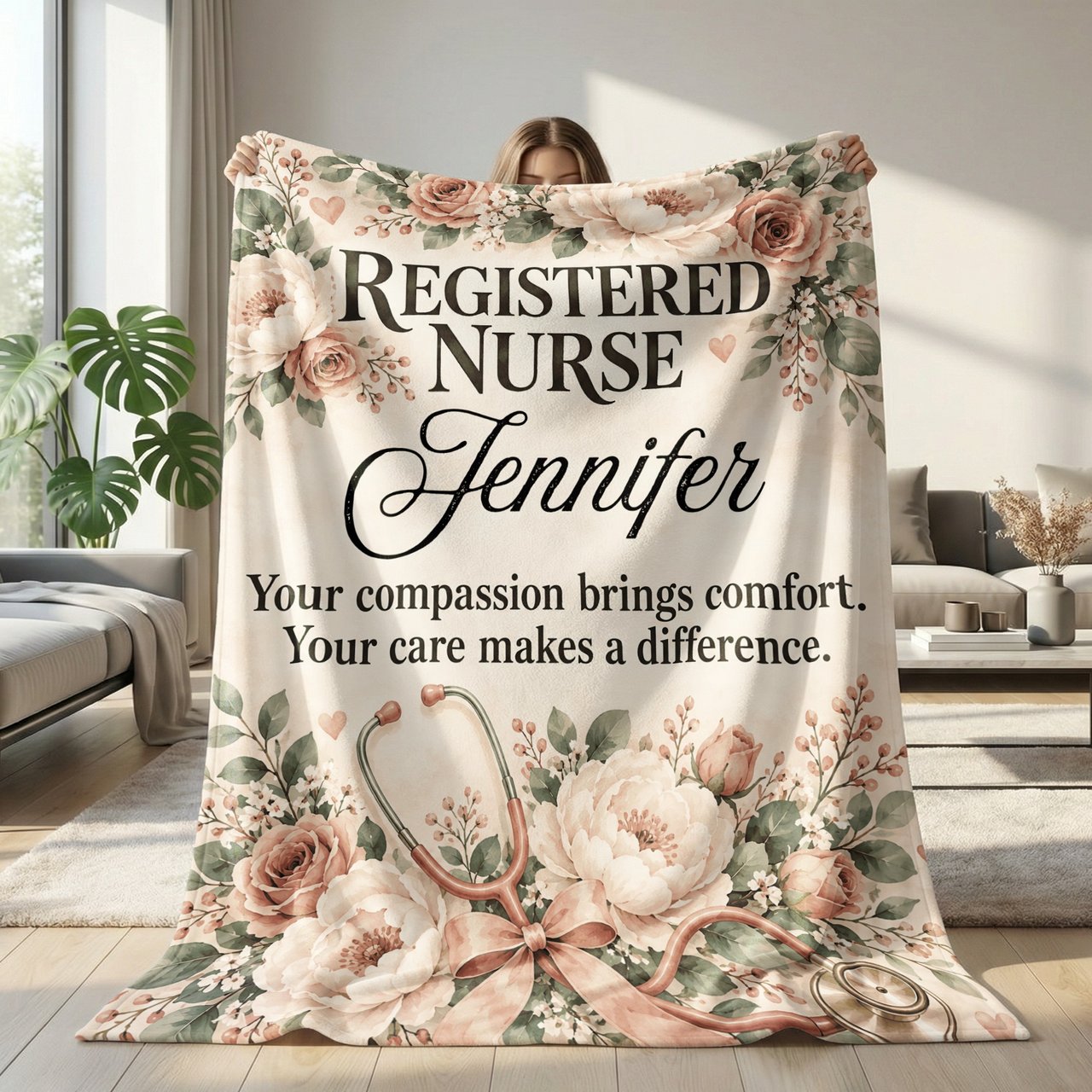 Registered Nurse Floral Blanket