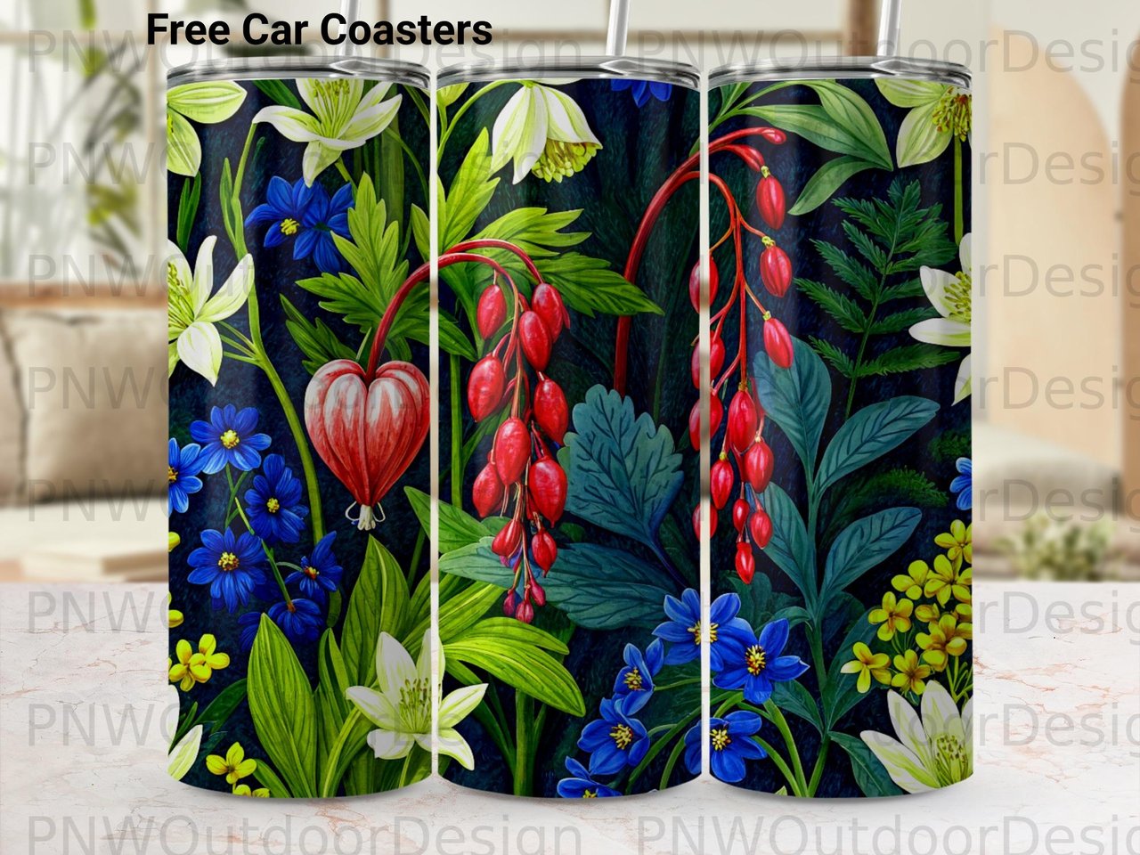 Dark Floral Tumbler Wrap PNG, Bleeding Heart Sublimation Design, Seamless 20oz Skinny Tumbler Digital Download for Crafters