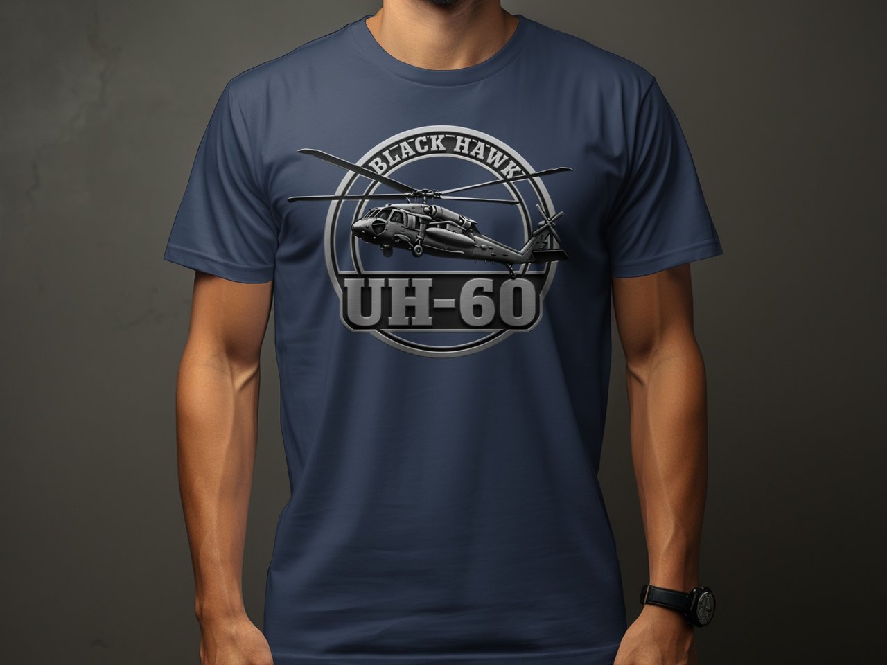 Black Hawk UH 60 T-Shirt, Military Helicopter Pilot Graphic Tee, Army Aviation Veteran Shirt, Tactical Aircraft Badge Crewneck Top