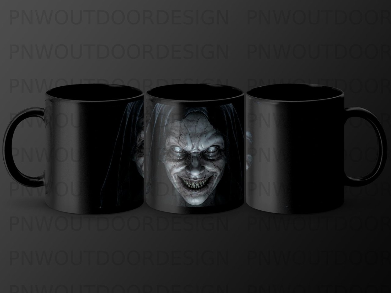 Horror Demon Mug Wrap, Scary Face Sublimation Design, Spooky Ghost Mug PNG, 11oz 15oz Evil Monster Digital File