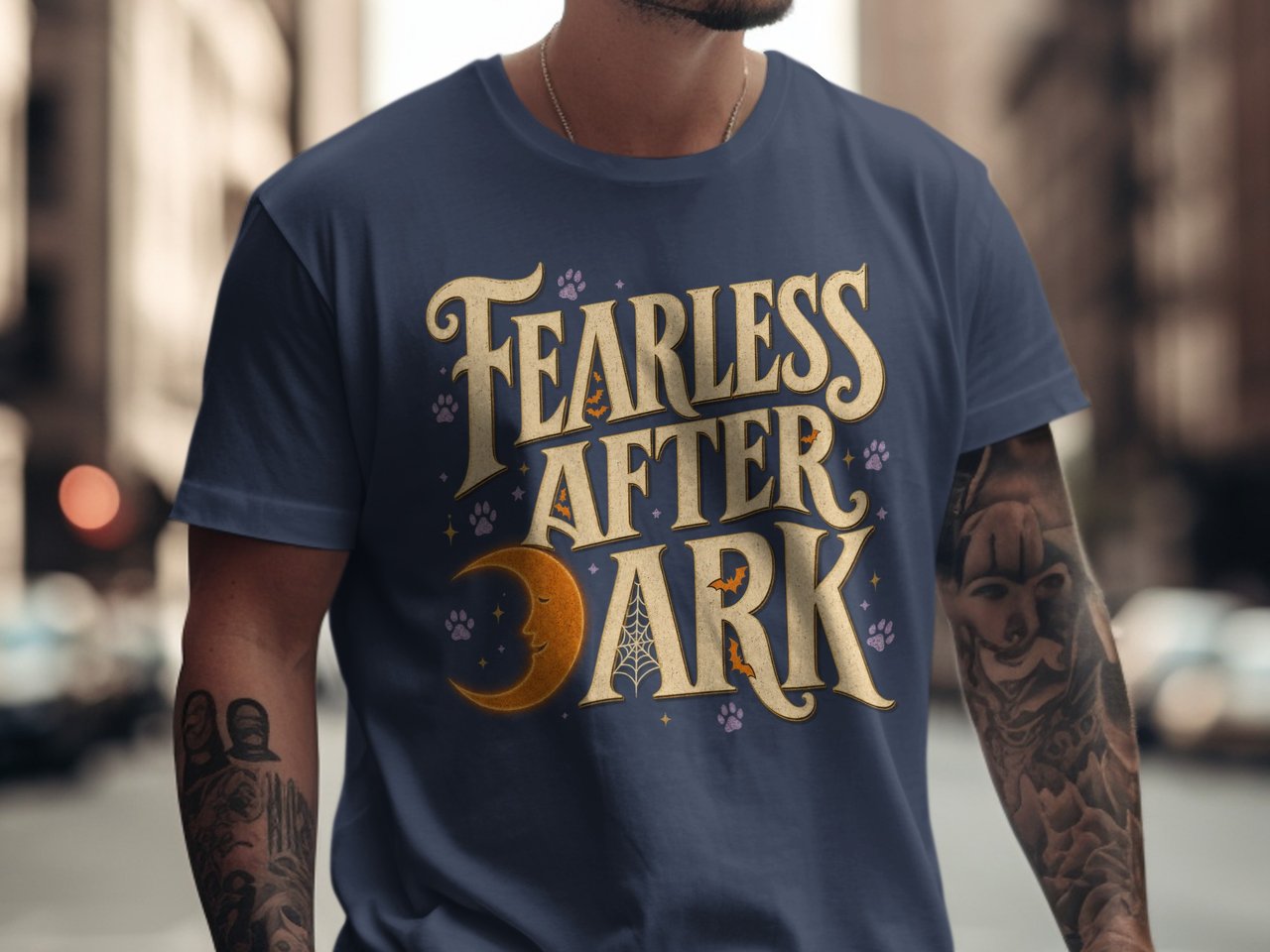 Fearless After Dark Halloween T-Shirt | Spooky Cute Bat & Moon Graphic Tee for Pet Lovers, Vintage Fall Shirt