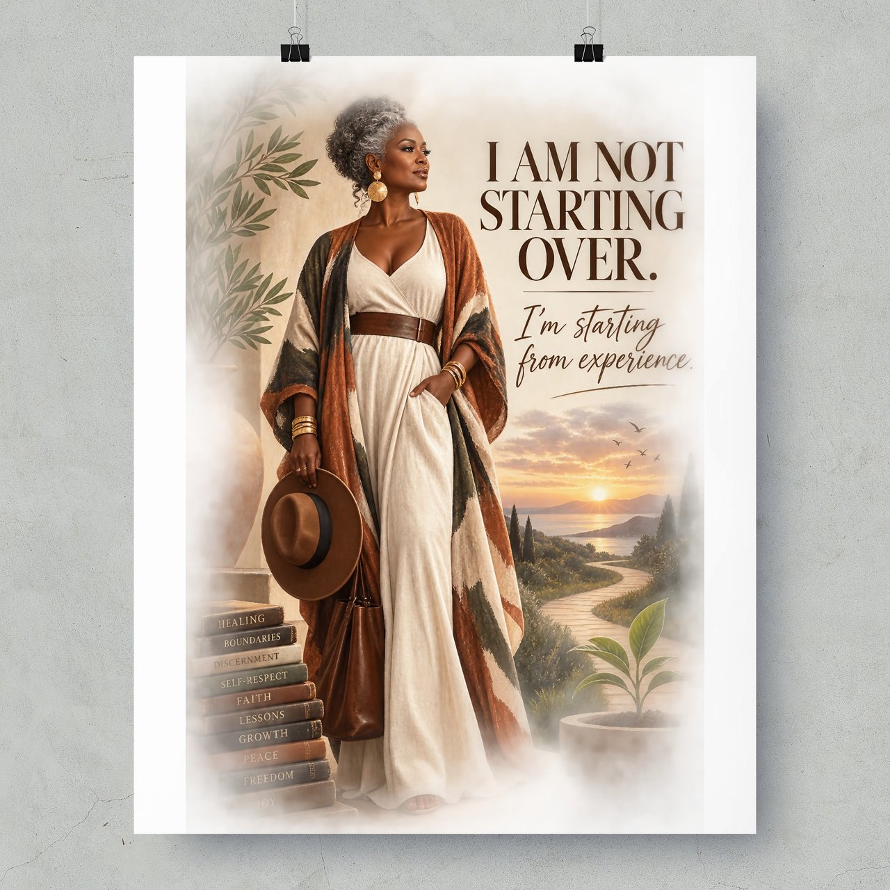 Black Woman Empowerment Wall Art Poster, Framed Poster with Inspirational Quote Starting from Experience Print, Healing Aesthetic Decor