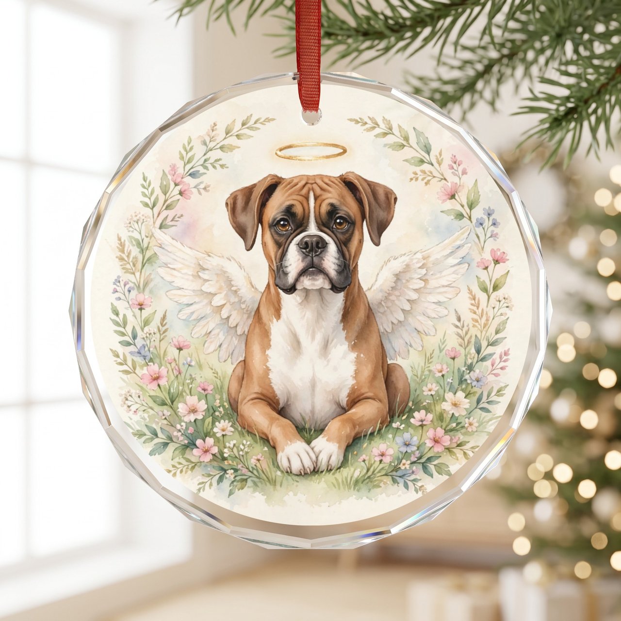 Boxer Memorial Ornament — Guardian Angel Dog Sympathy Gift, Personalized Pet Loss Keepsake