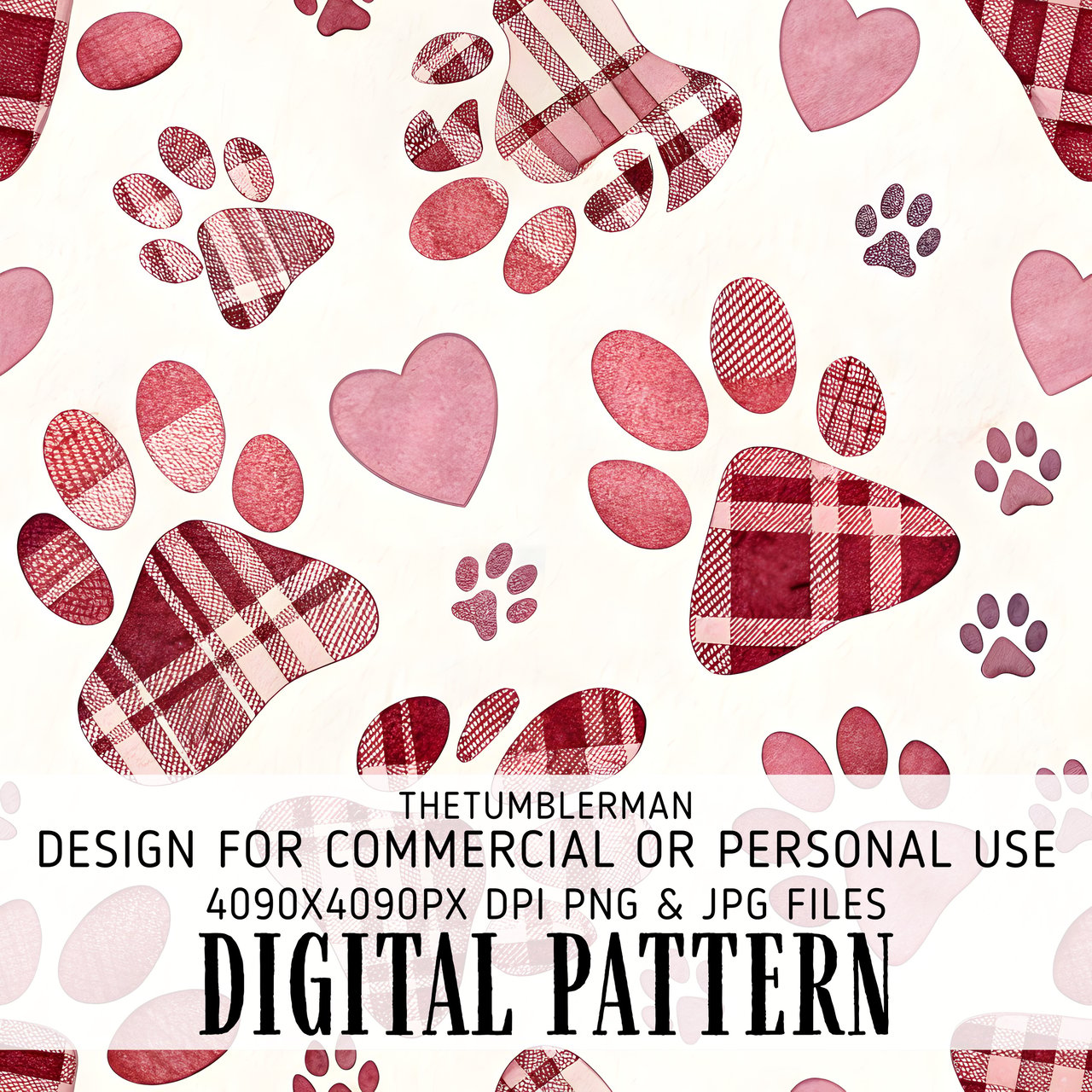 Digital Pattern Bundle, Paw Print, Heart, Seamless Repeat Pattern, Commercial Use, Digital Paper, Pet Lovers, Fabric Design, Cute Pattern