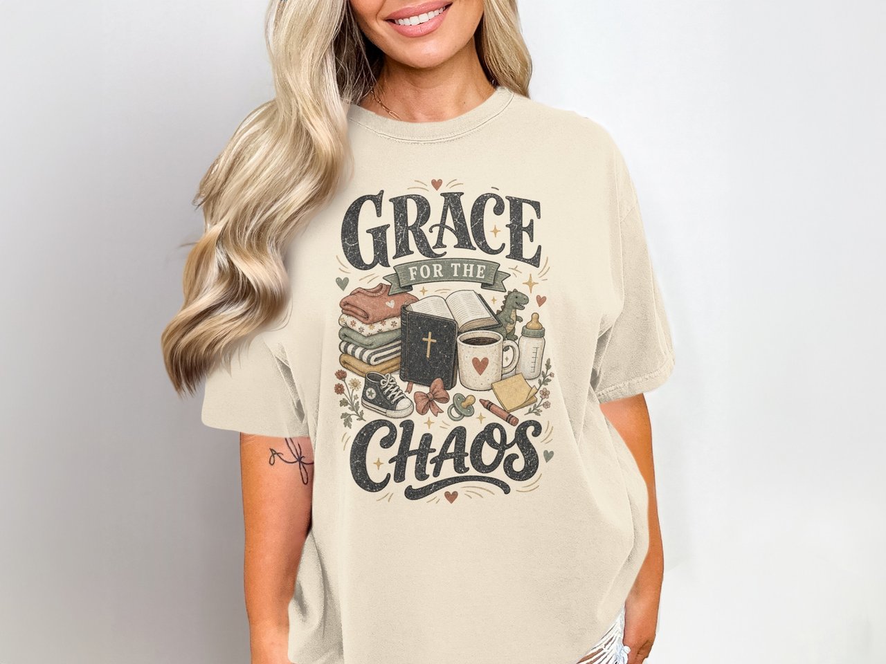 Grace For The Chaos Other, Christian New Mom Gift, Faith Baby Shower, Cozy Parenthood Design, Distressed Scripture Art