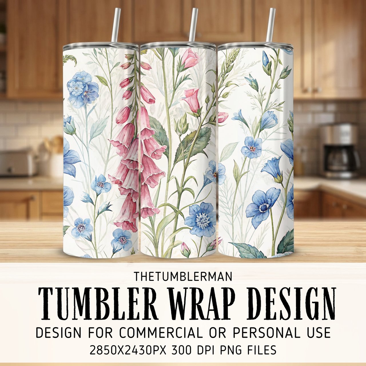 Serene Wildflower Watercolor Digital Art Size Bundle Png