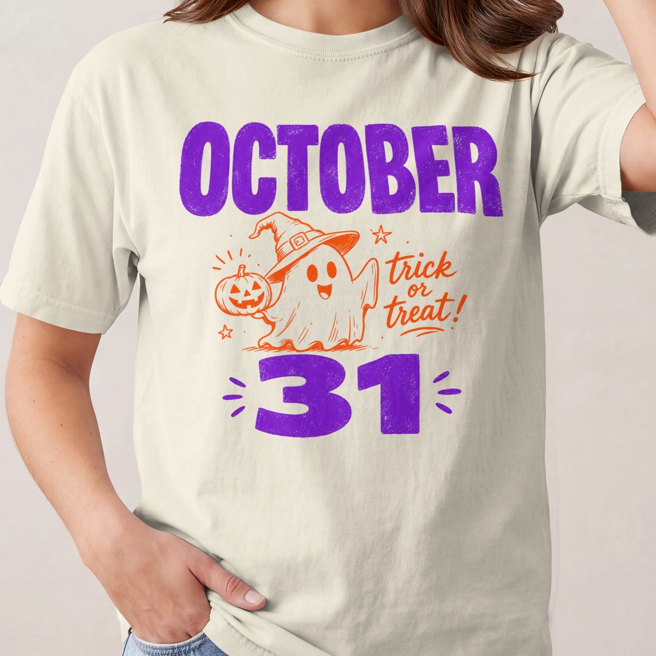 October 31st Halloween Ghost T-Shirt | Trick or Treat Spooky Season Tee with Cute Pumpkin Graphic