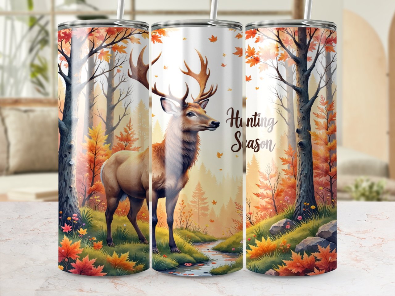 Hunting Season Deer 20oz Tumbler Wrap, Autumn Forest Tumbler, Fall Leaves Animal Tumbler, Deer Lover Gift, Autumn Cup Wrap, Hunting Gift