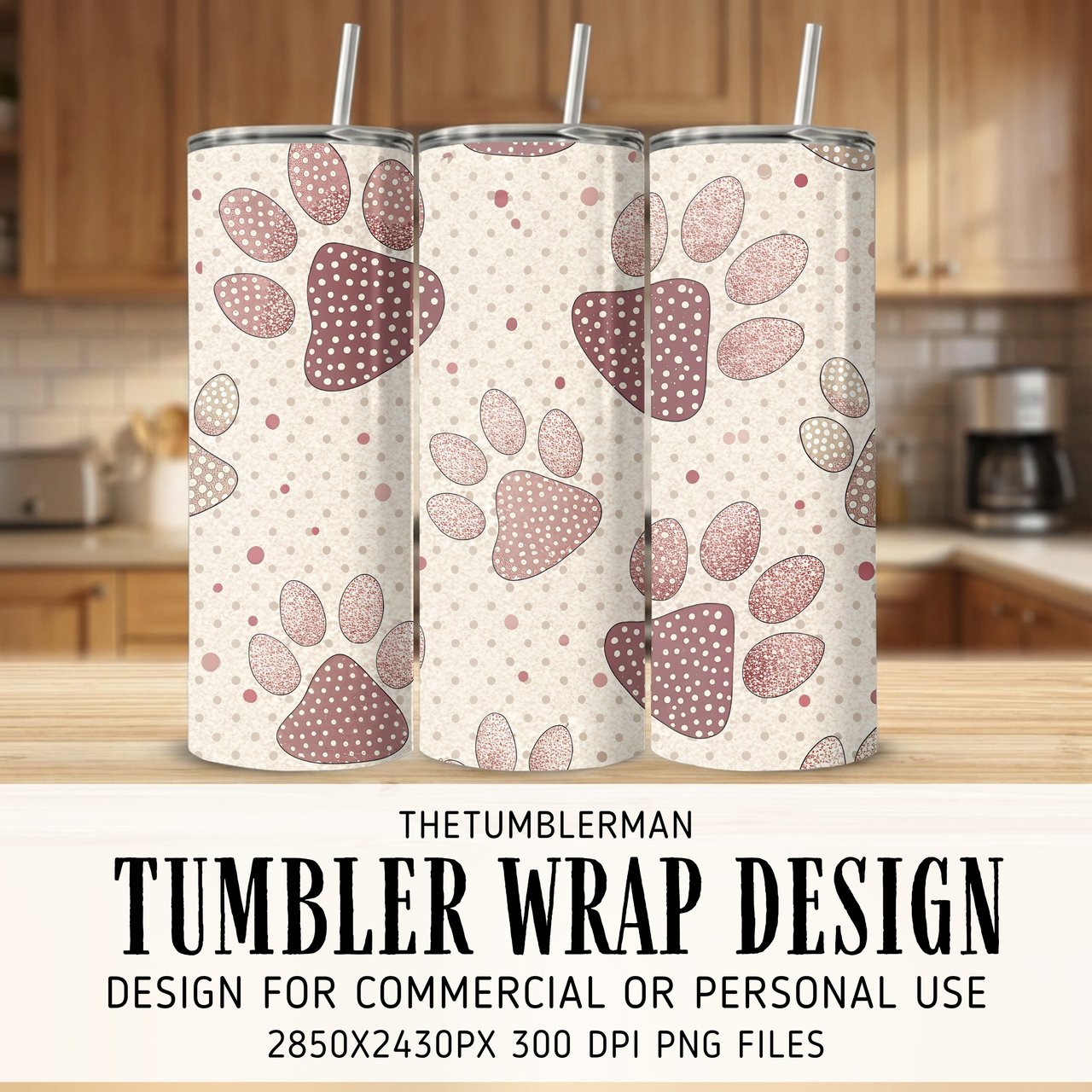 Cozy Paw Print Pattern Digital Size Bundle Png
