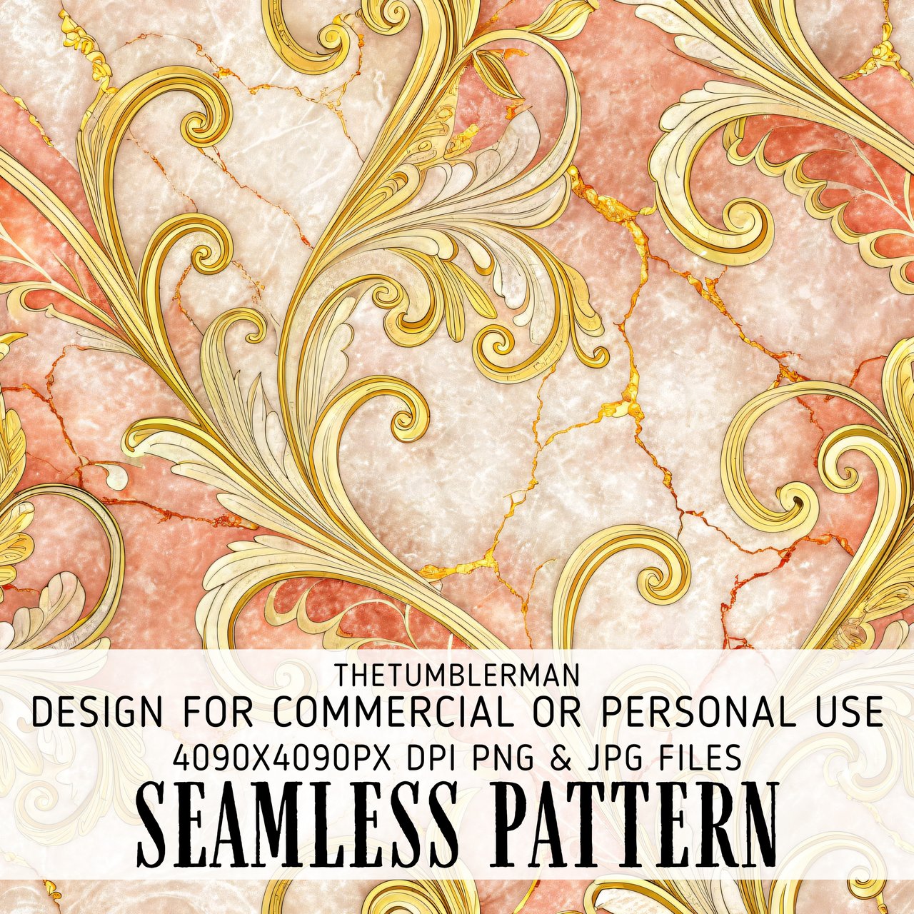 Gold Floral Tumbler Design, Marble Digital Paper, Flower Junk Journal, Printable Tumbler PNG, Scrapbooking Paper