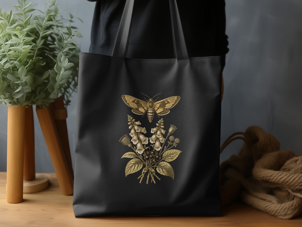 Vintage Botanical Moth Tote Bag