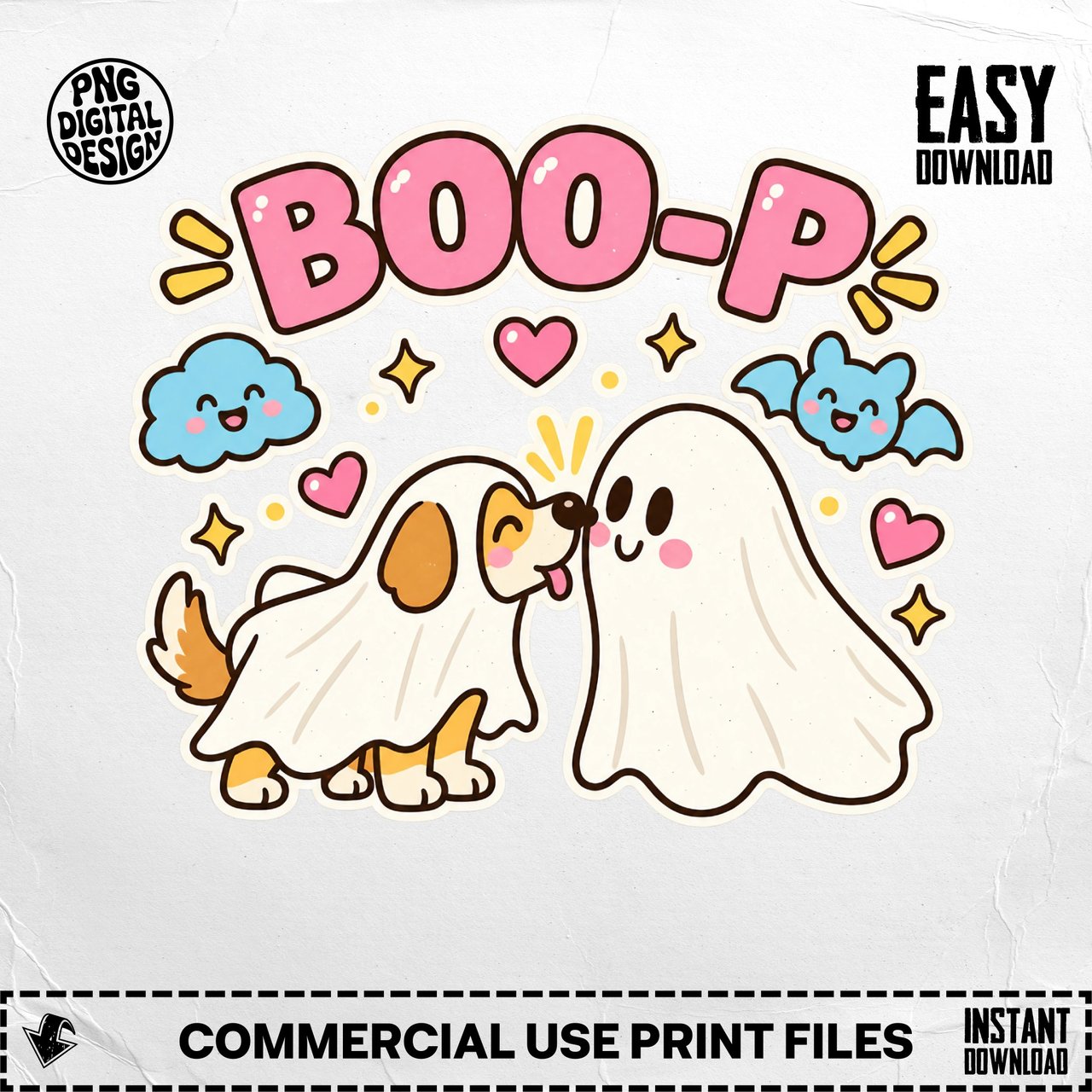 Puppy Ghost Boop Halloween T-Shirt with Sheet Costume Bat Cloud Stars Hearts Graphic Print