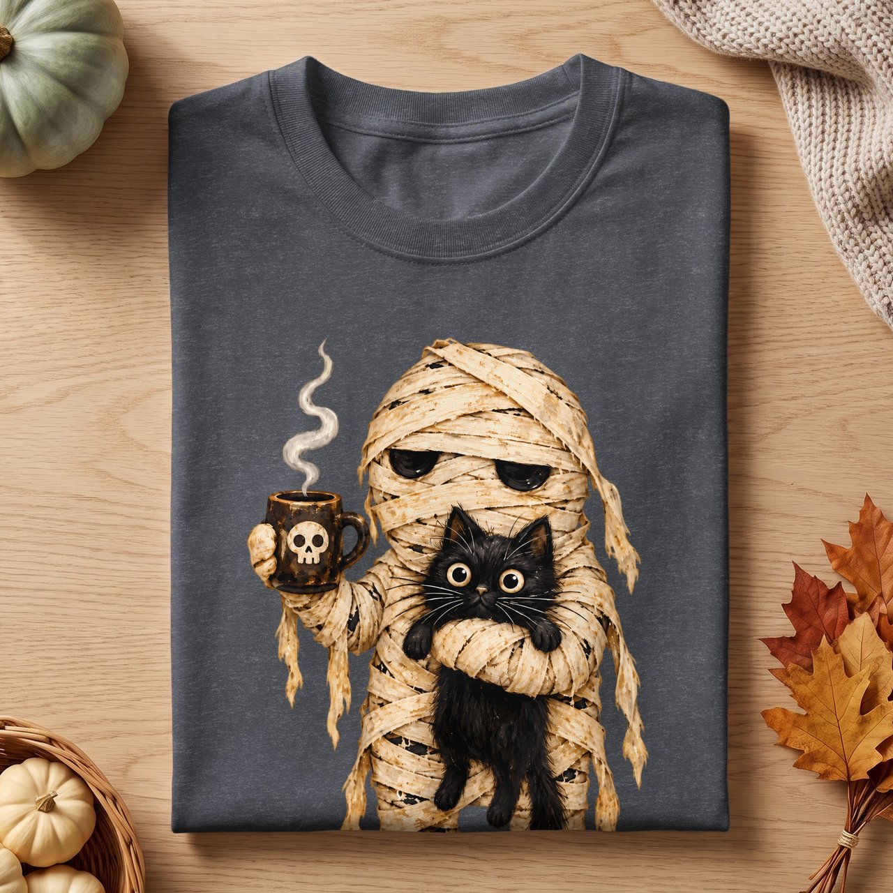 Mummy and Black Cat Coffee Tee