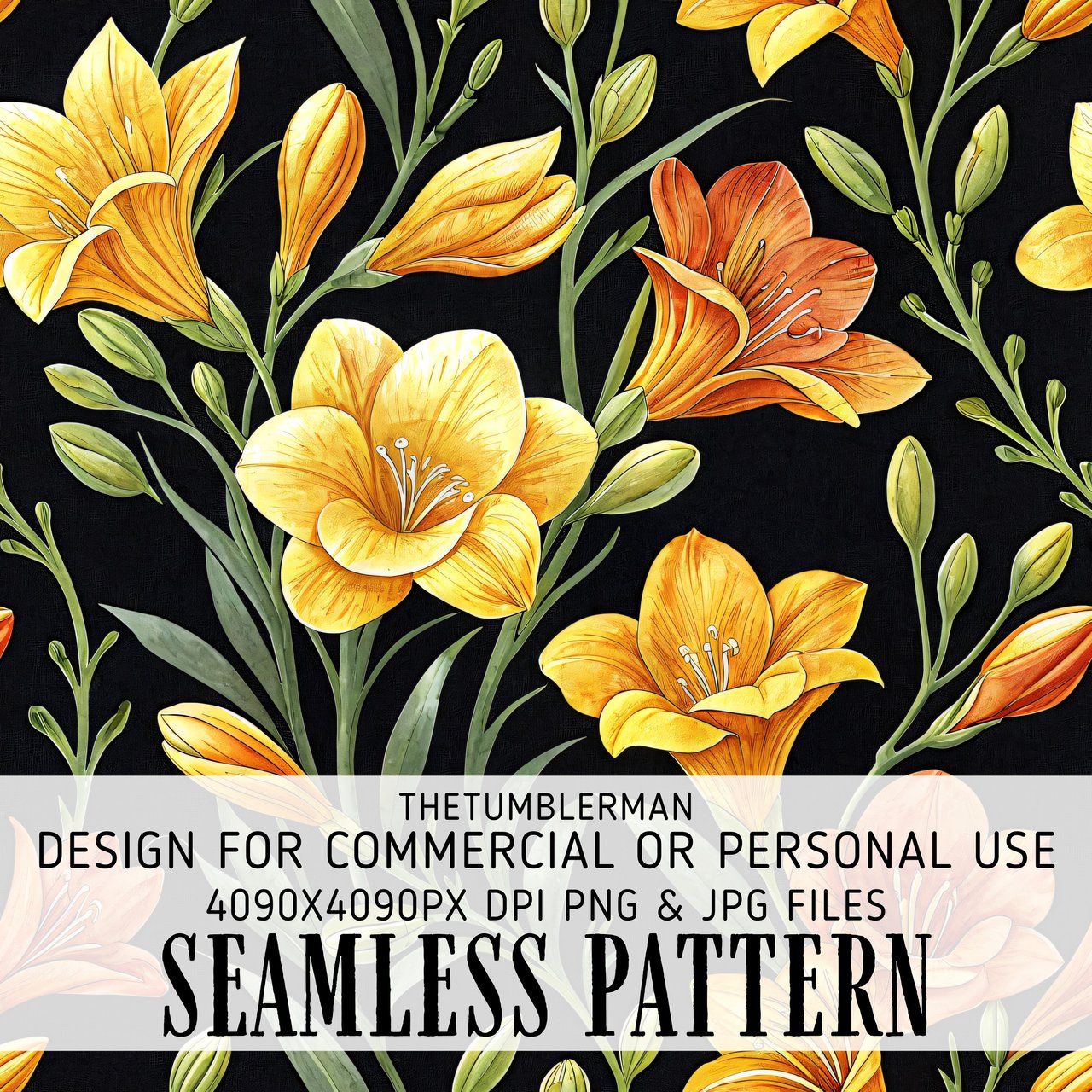 Yellow Orange Flowers Tumbler Digital Paper, Watercolor Floral Backgrounds, Junk Journal Pages, Printable PNG, Scrapbooking Paper
